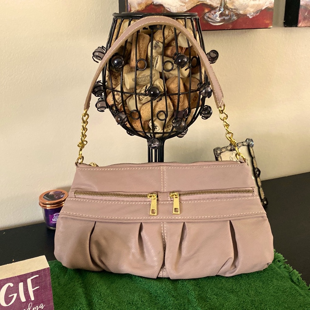 Merona blush/lavenderand gold clutch